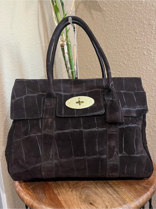 Mulberry Handbags - MULBERRY CHOCOLATE CROC EMBOSSED SUEDE BAYSWATER